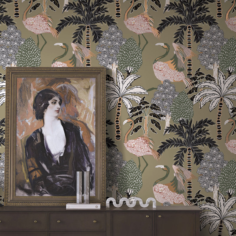 Rouleau de fleurs tropicales Muse, Olive