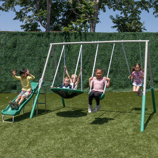 Ensemble de balançoire en métal avec soucoupe et glissade de 5 pi The Swing Company Northridge