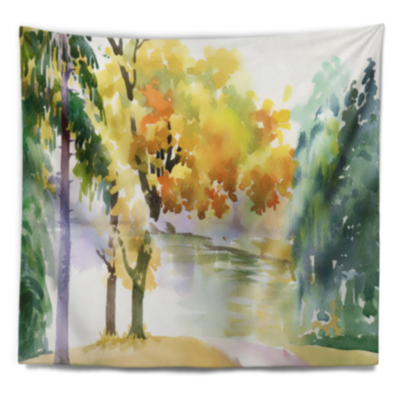 Paysage, belle forêt d'automne, tapisserie aquarelle, H 32 po x l 39 po