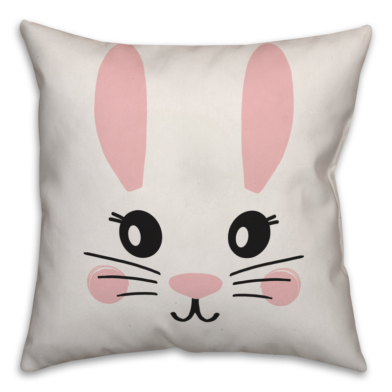 18" x 18" Pink and White Bunny Face Throw Pillow