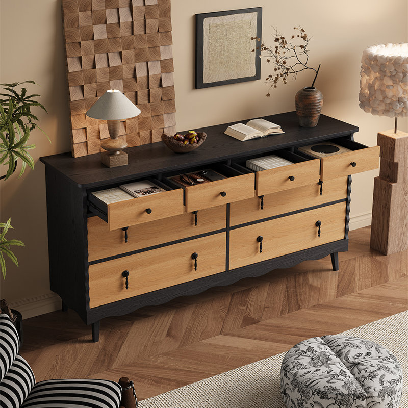 Buffet de luxe rétro français, Noir / Burlywood, H 31,1 po x l 63 po x P 17,7 po