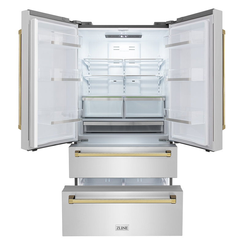 ZLINE 36" Autograph Edition 22.5 cu. ft Freestanding French Door Refrigerator with Ice Maker in Fingerprint, Gold