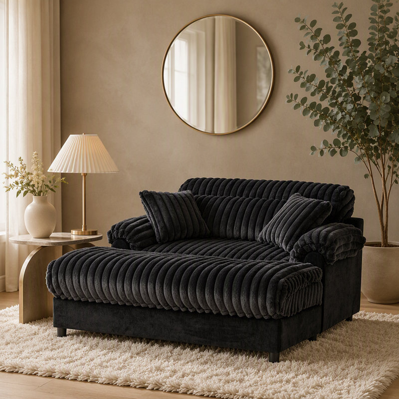Canapé méridienne moderne de 62 pouces, modèle Cloud, revêtement en peluche confortable avec deux coussins décoratifs pour le salon