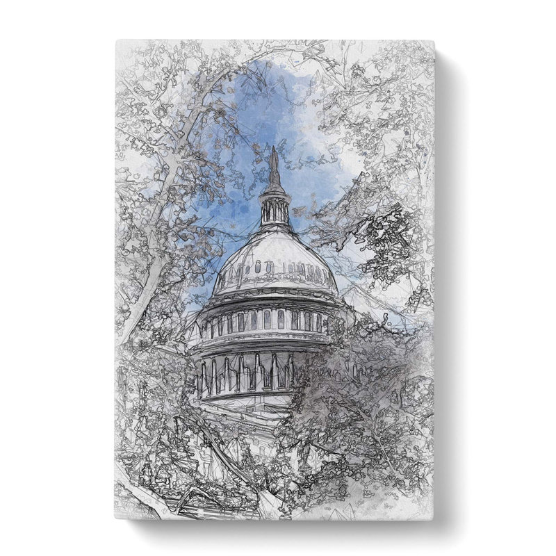 Capitol Hill & Cherry Blossom Tree In Abstract - Wrapped Canvas Print, 76cm H x 50cm W x 3cm D