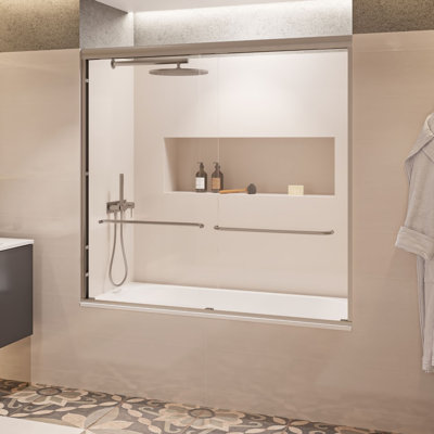 Porte de baignoire coulissante en verre trempé transparent sans cadre de 6 à 60 po x 60 po Strada Light
