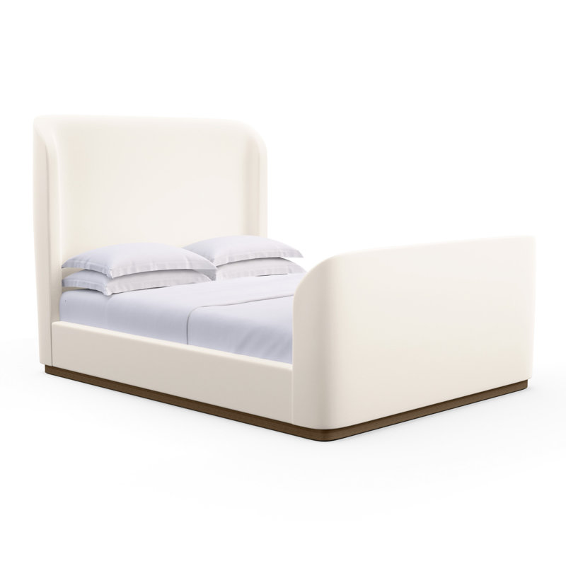 Barrow Upholstered Wingback Bed, Twin, Box Weave Linen Black Jack, Weathered