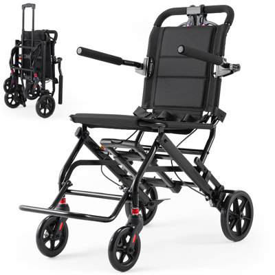 Lightweight Foldable Manual Wheelchair with Telescopic Handle & Swing-Away Footrests