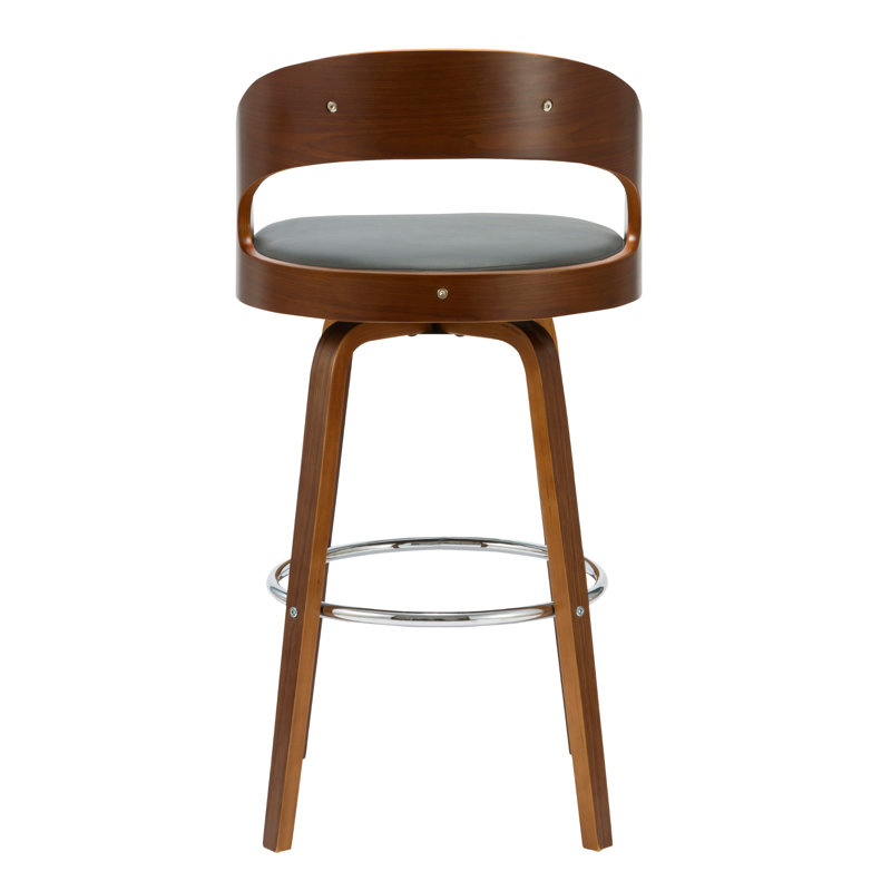 Swivel Upholstered Counter Stool with Solid Wood Frame, Grey