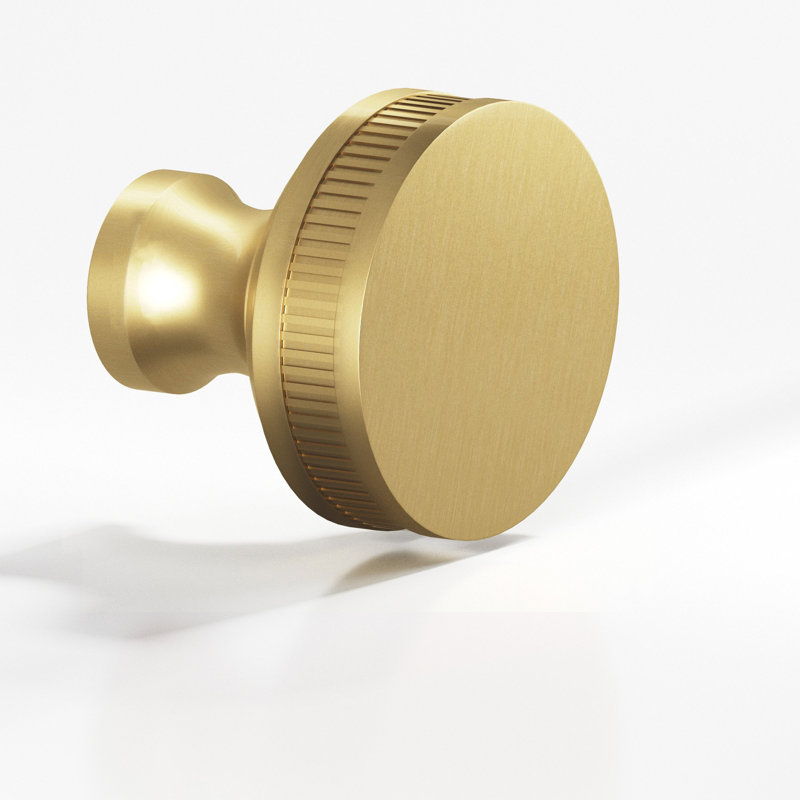 Round, Coined Sandwich Cabinet Knob, Satin Brass, 1.5"