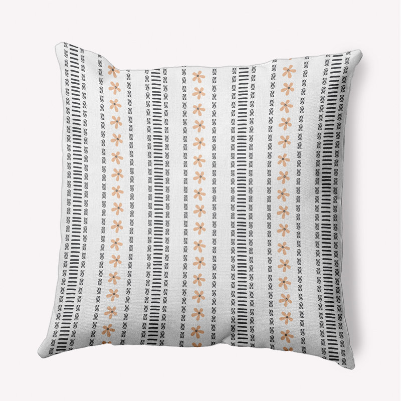 Coussin intérieur / extérieur Leafy Branch, H 16 po x l 16 po, Corail / rayures grises