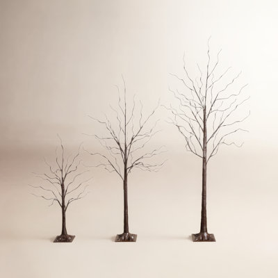4Ft. 6Ft. 8Ft. Pre-Lit Artificial White Birch Trees With LED Lights - Set Of 3