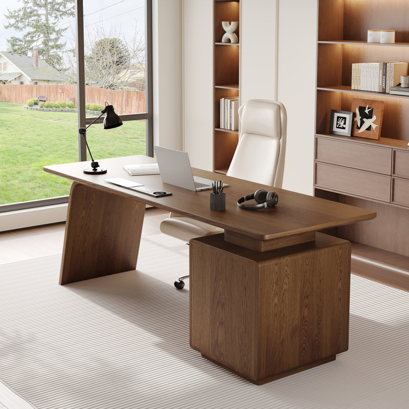 Bureau moderne en placage de bois avec armoire à 3 tiroirs - Table d'écriture rectangulaire