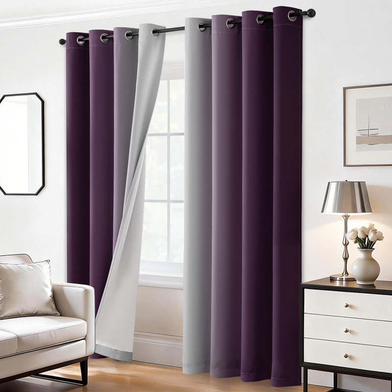 100% Blackout Thermal Insulated Ombre Curtains for Living room Bedroom - White Back, 2 Thick Layers, 2 Panels, 52" W x 63" L