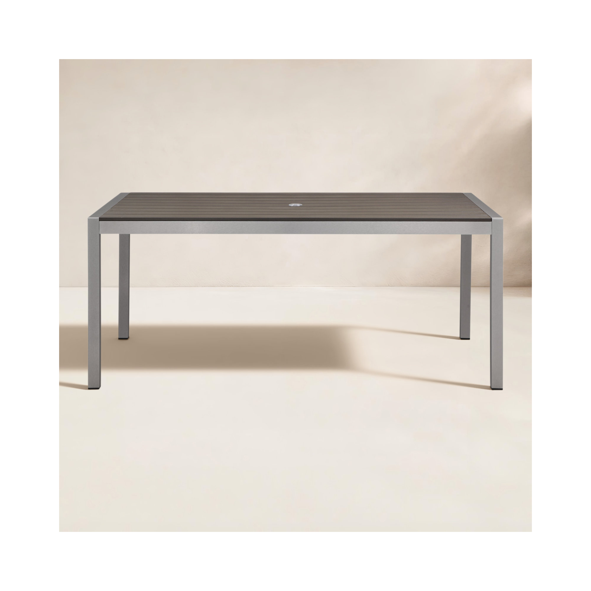 Aynura 71'' Plastic / Acrylic Outdoor Dining Table, Silver, Gray