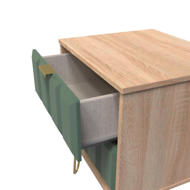 Allem 2 Drawer Bedside Cabinet (Ready Assembled), Labrador Green/Bardolino Oak