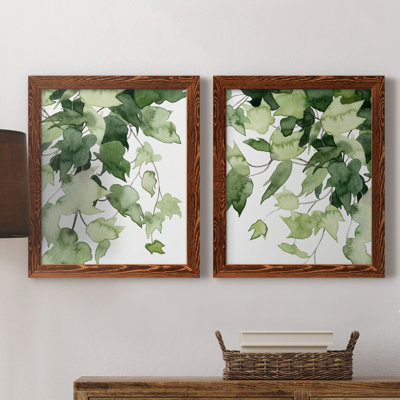 Emerald Vines I - Ensemble de 2 peintures sur toile encadrées