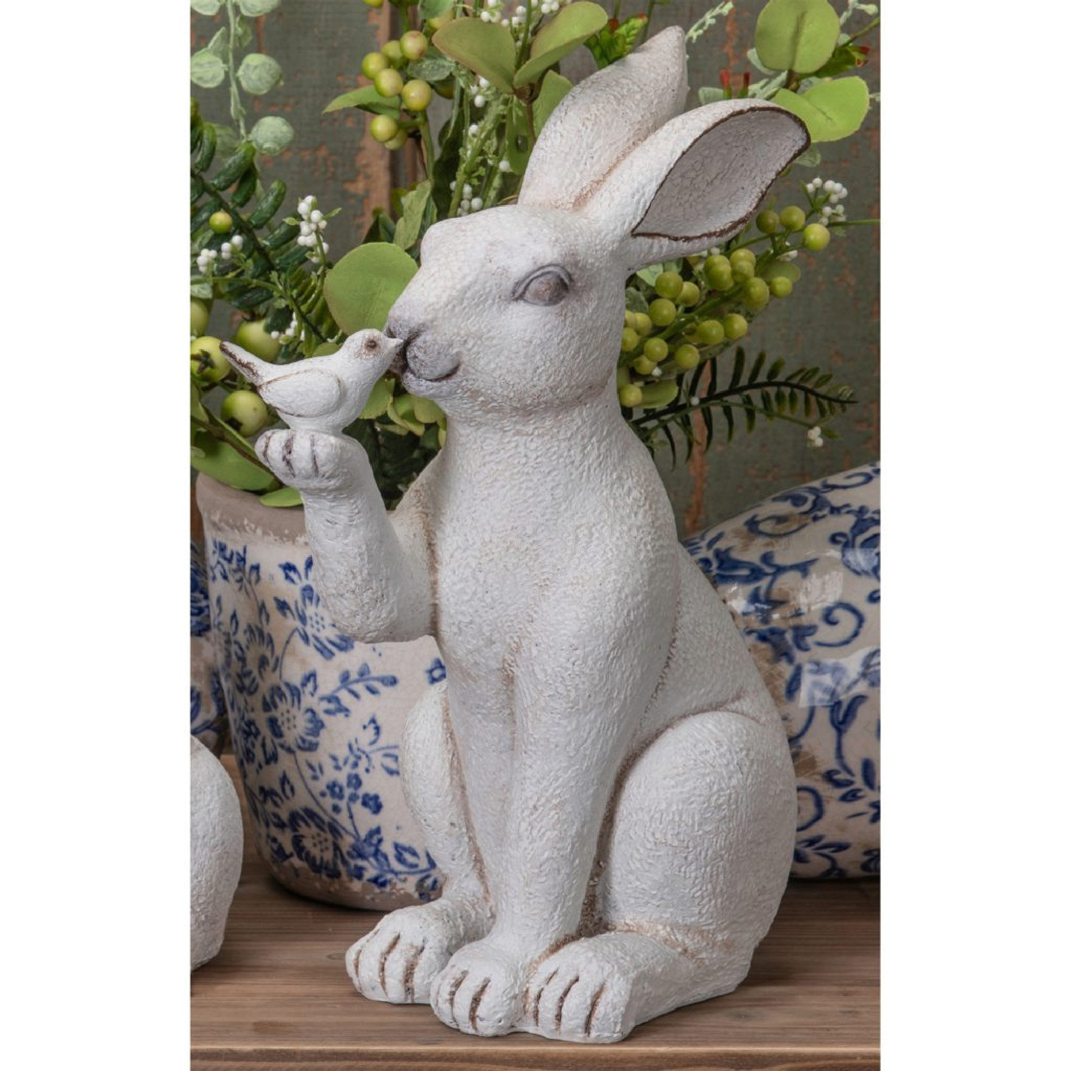 Small Resin Sitting Rabbit Bunny Figurine Statue Outdoor Lawn Decor White