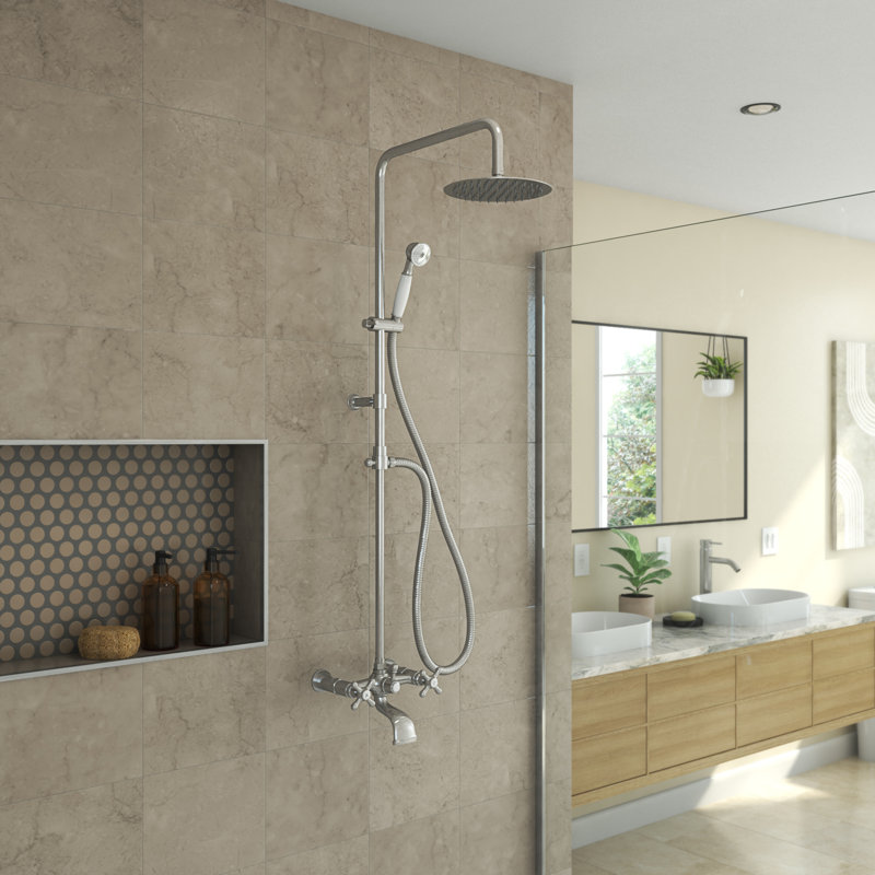 Abyss Exposed Wall Mount Shower Faucet Set with Hand Shower (Valve Included), Brushed Nickel