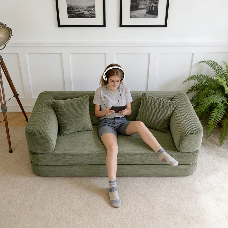 Canapé-lit Boneless No Assemblable Convertible, Vert antique