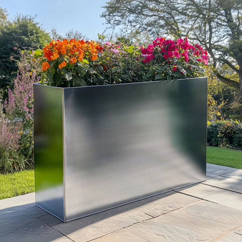 Reny Galvanised Zinc Trough Planter, 60cm H x 80cm W x 60cm D, Silver