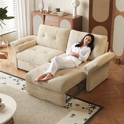 Multi-Functional 81.5-Inch Convertible Sofa Bed, Plush Fabric for Comfort and Versatility in Living Rooms, Ideal for Both Sitting and Sleeping.
