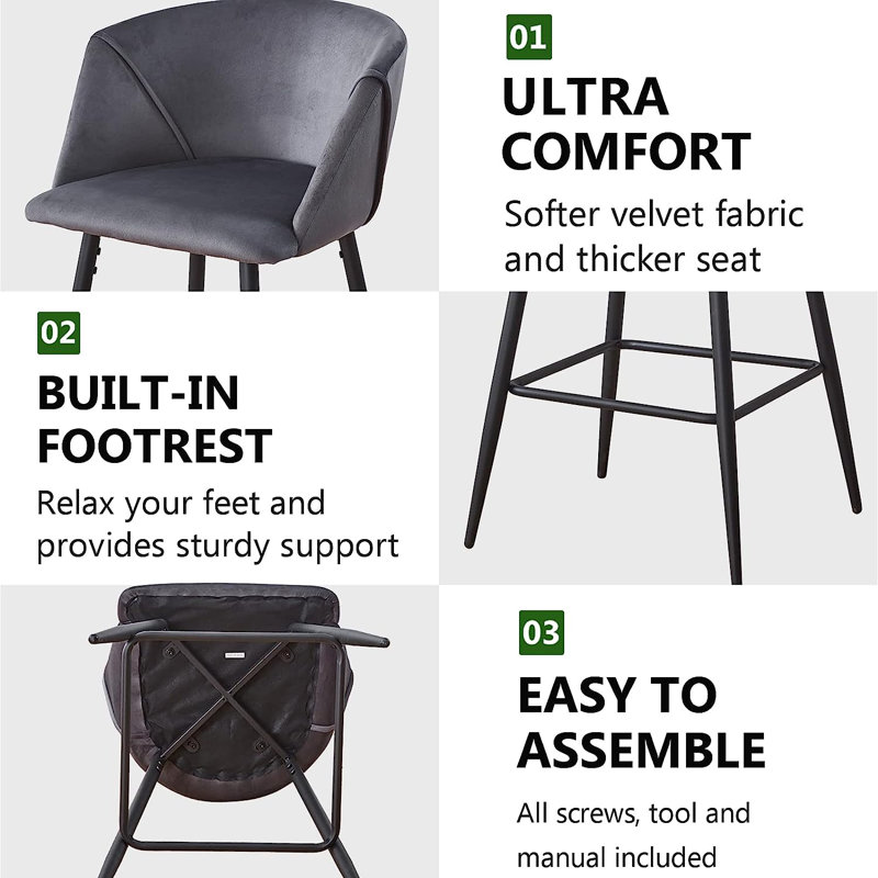 Counter Stool with Metal Frame, Gray