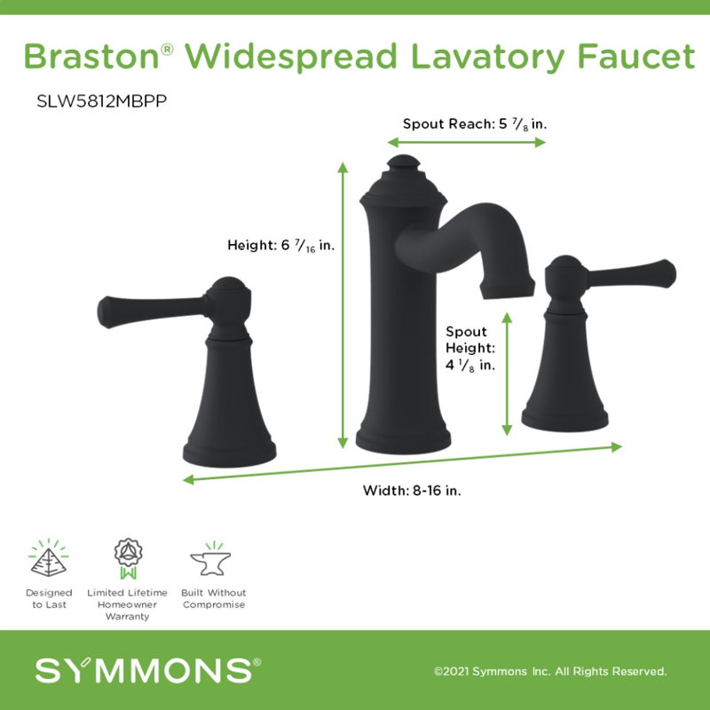 Braston Widespread Two-Handle Bathroom Faucet with Push Pop Drain Assembly, Matte Black
