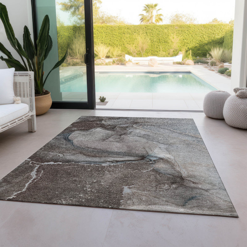Washable Abstract Indoor / Outdoor Rug, Rectangle 9' x 12'