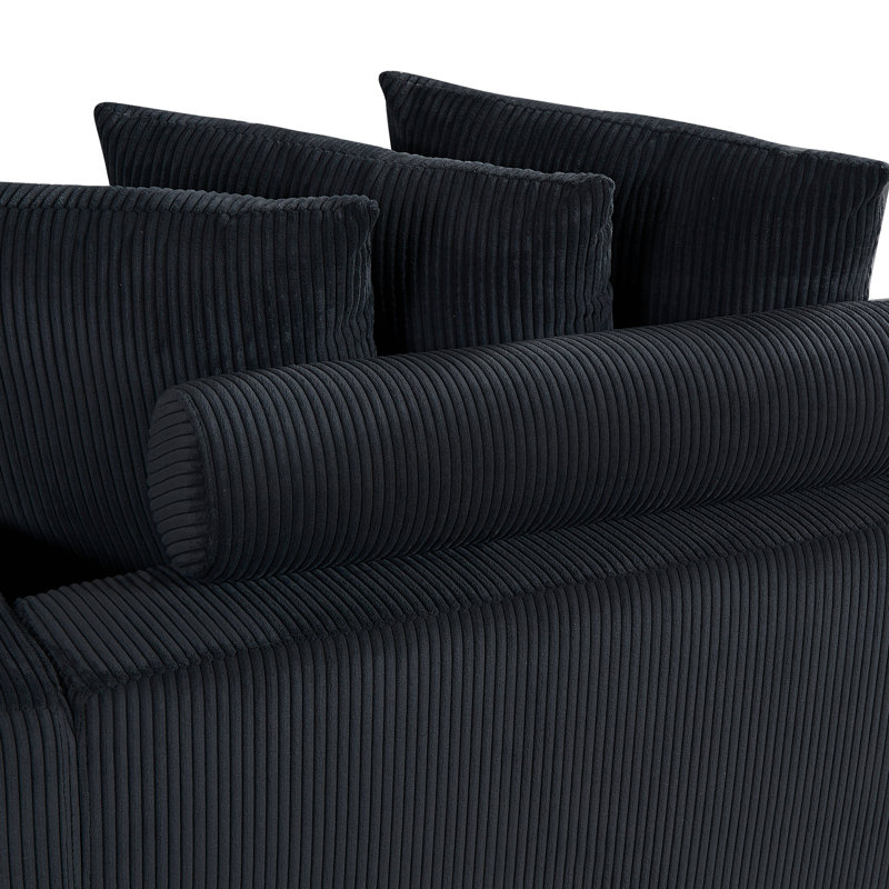 Amiin Corduroy L-Shaped Sectional, Dark Gray Corduroy, Left Hand Facing