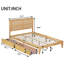 Lit en bois d'hévéa à deux tiroirs de rangement, lit double avec tête de lit en rotin-612937464