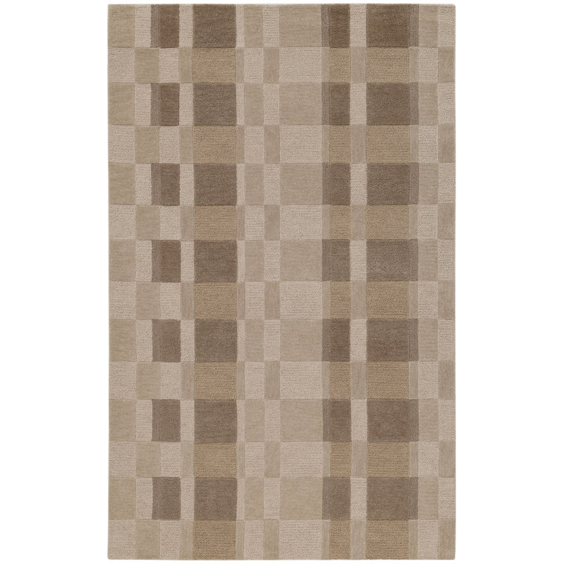 Gemo Hand Tufted Wool Indoor Rug, Rectangle 5' x 8', Neutral