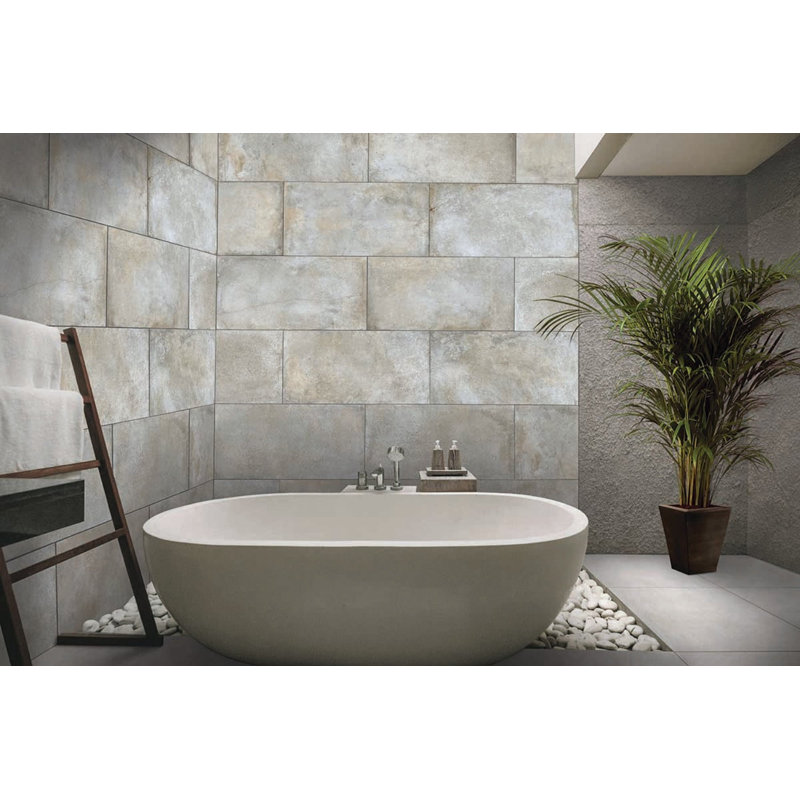 24" x 24" Porcelain Stone Look Wall & Floor Tile, Beige/Gray