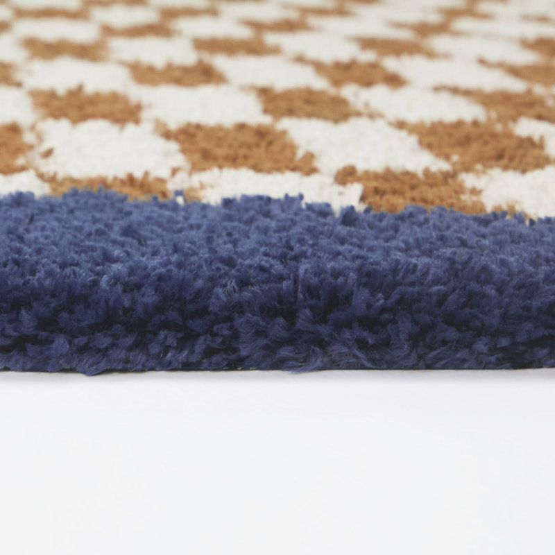 Hoover Rust/Navy Checkered Scallop Border Area Rug, Rectangle 7'10" x 10'