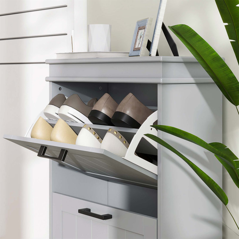 10 Pair Flip Down Shoe Storage, Grey/Black
