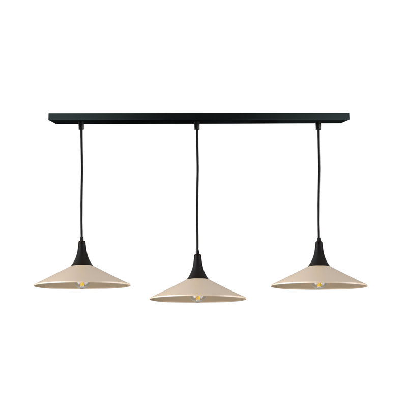- Light Matte Black Dome Pendant, 120cm H x 125cm W x 36cm D, Black/Latte, 3 Lights