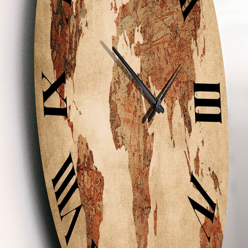 Ancienne carte du monde vii - Horloge murale rétro, Moyen