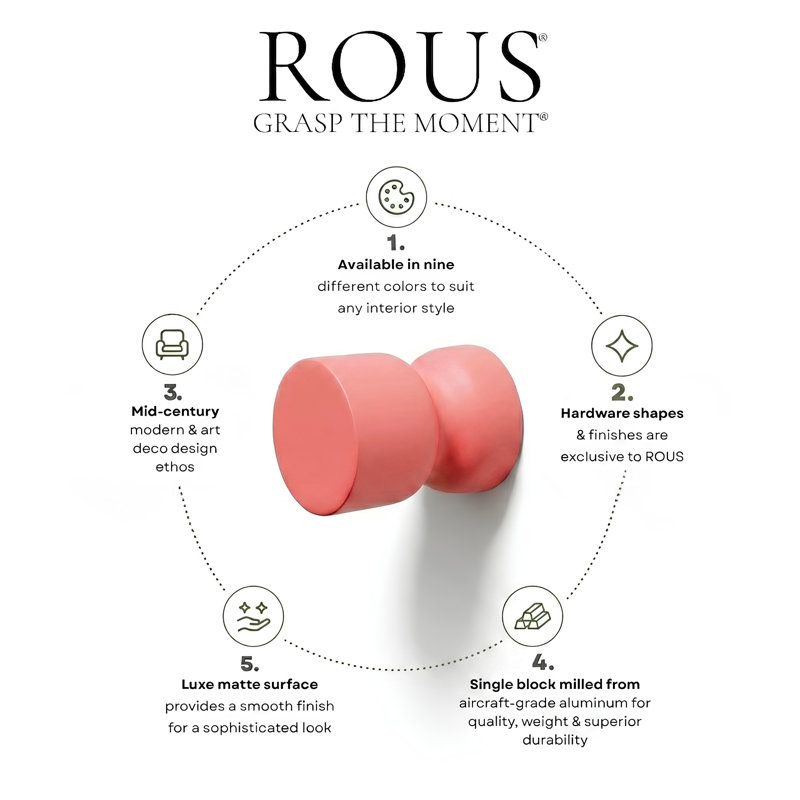 ROUS Harwdare Mid-Century Modern Hourglass Knob, Blush (Pink)