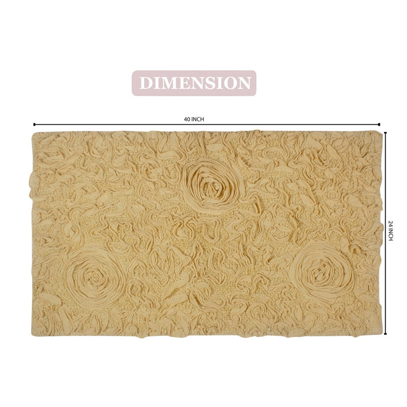 Tapis de bain en coton touffeté à motif floral rose Pascoe, Jaune, Simple - L 40 po x l 24 po