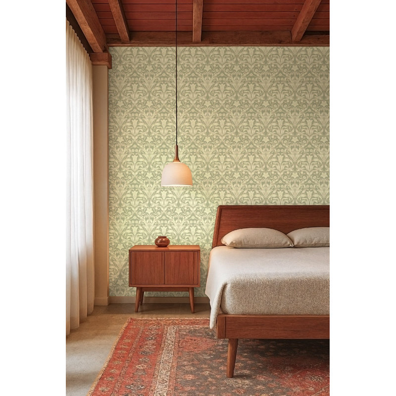 Ribbon Lily - Wallpaper, Pale Herb, Peel & Stick, Self-Adhesive