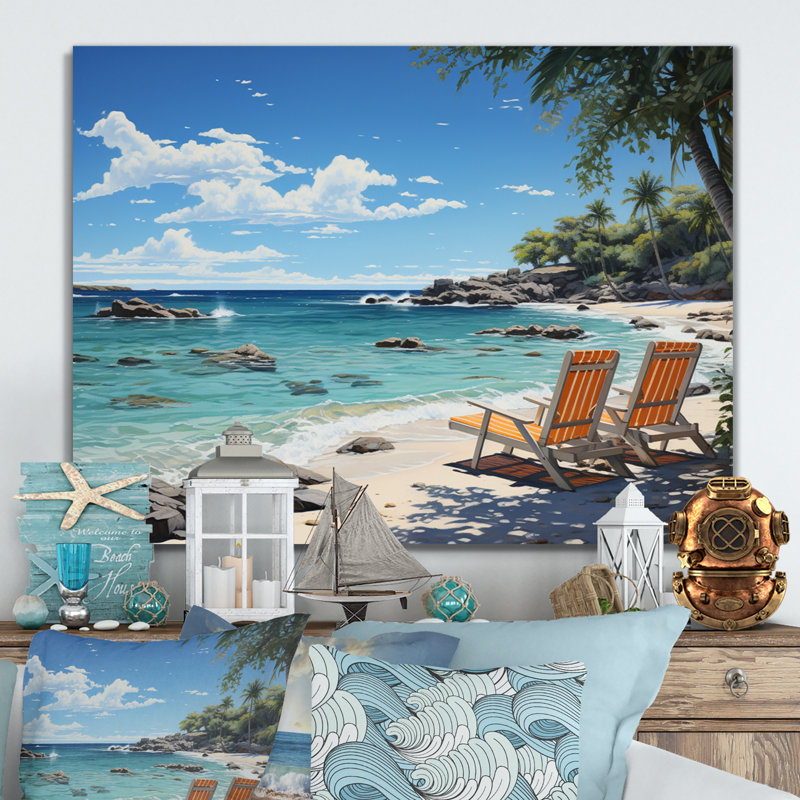 Beach Tropical Dream I - Nautique et plage, art mural en métal, H 24 po x l 32 po x P 1 po