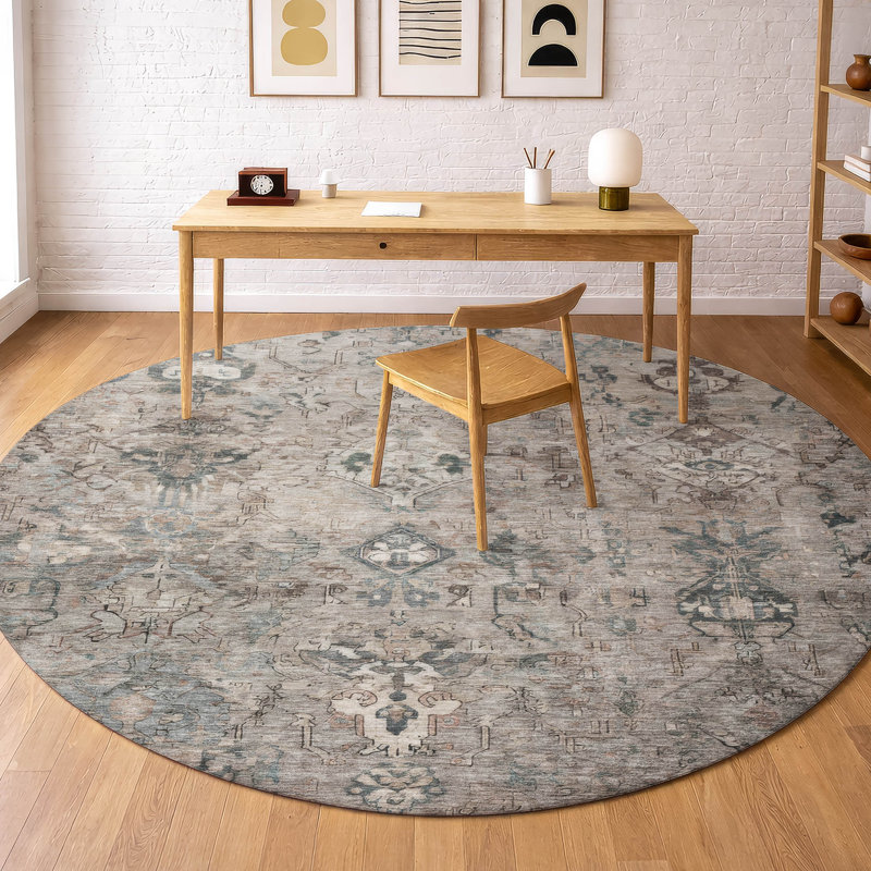 Premium Machine Washable Mayfield Global Rug, Taupe, 8' Round