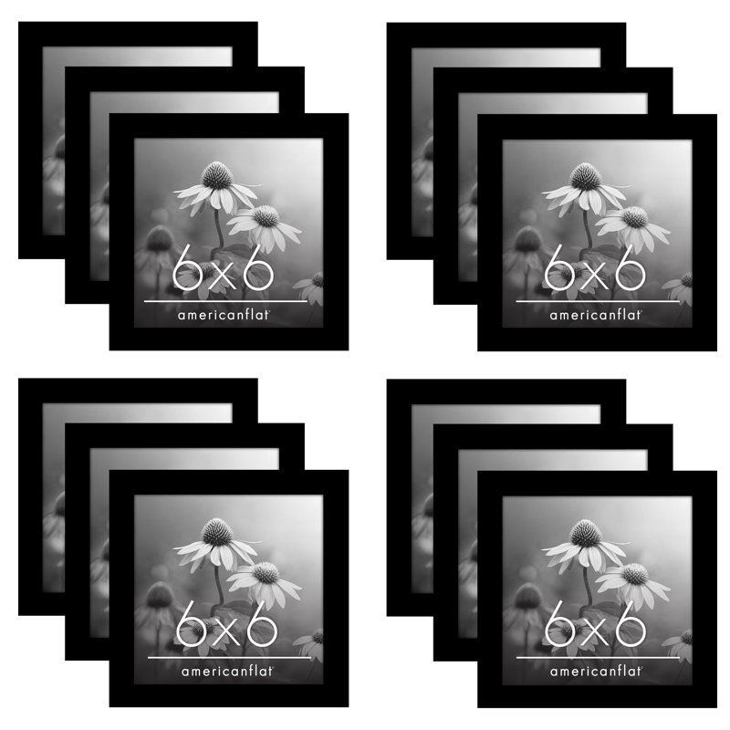 Cadre 12 pièces Americanflat - Plexiglas poli - Bois d'ingénierie, Noir, noir, noir, noir, 6 po x 6 po