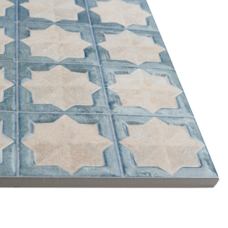 Tetuan Astre 12" x 22" Porcelain Moroccan Wall Tile, Beige/Blue