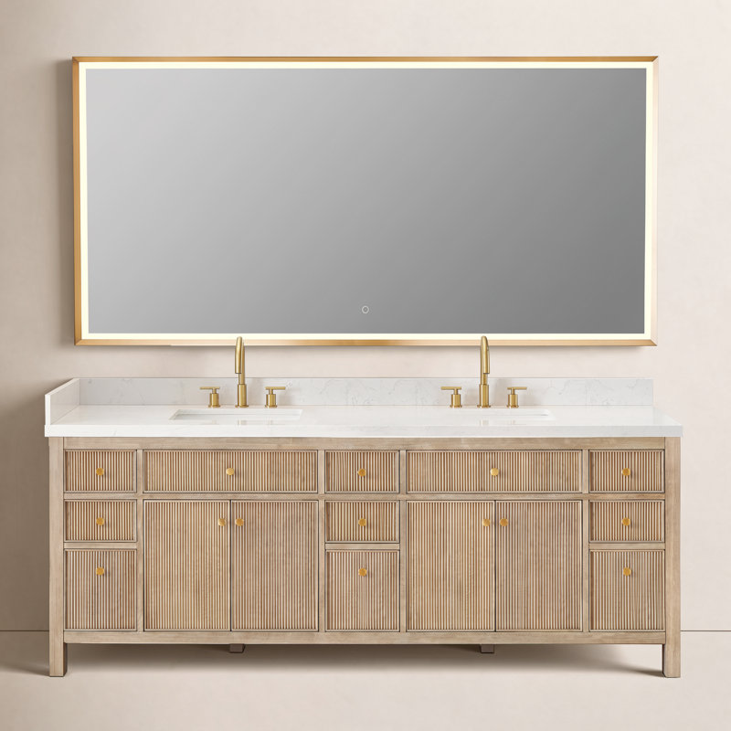 Meuble-lavabo double 84 po avec miroir Lala, Chêne naturel