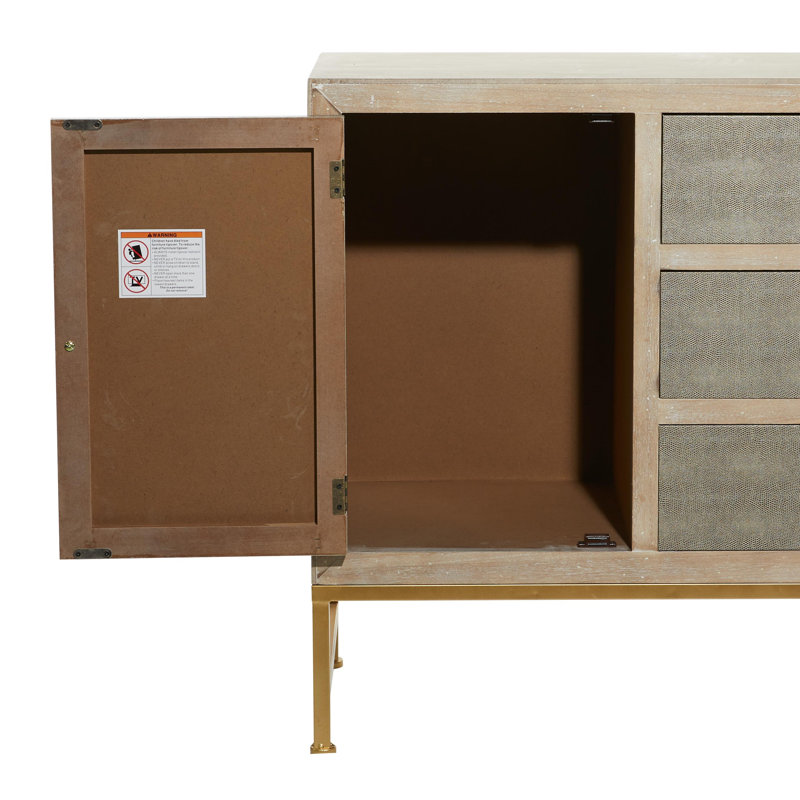 Metal Snakeskin Inspired 3 Drawers and 2 Doors Brown Cabinet