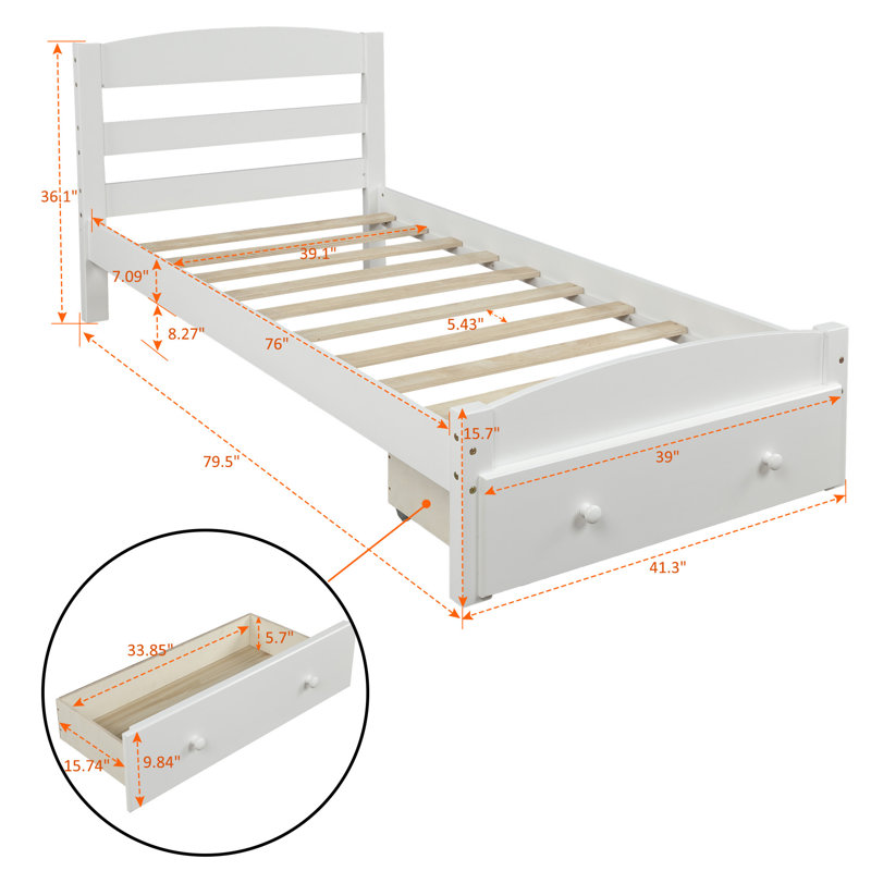 Lit simple moderne, structure en bois massif avec rangement spacieux pour la maison