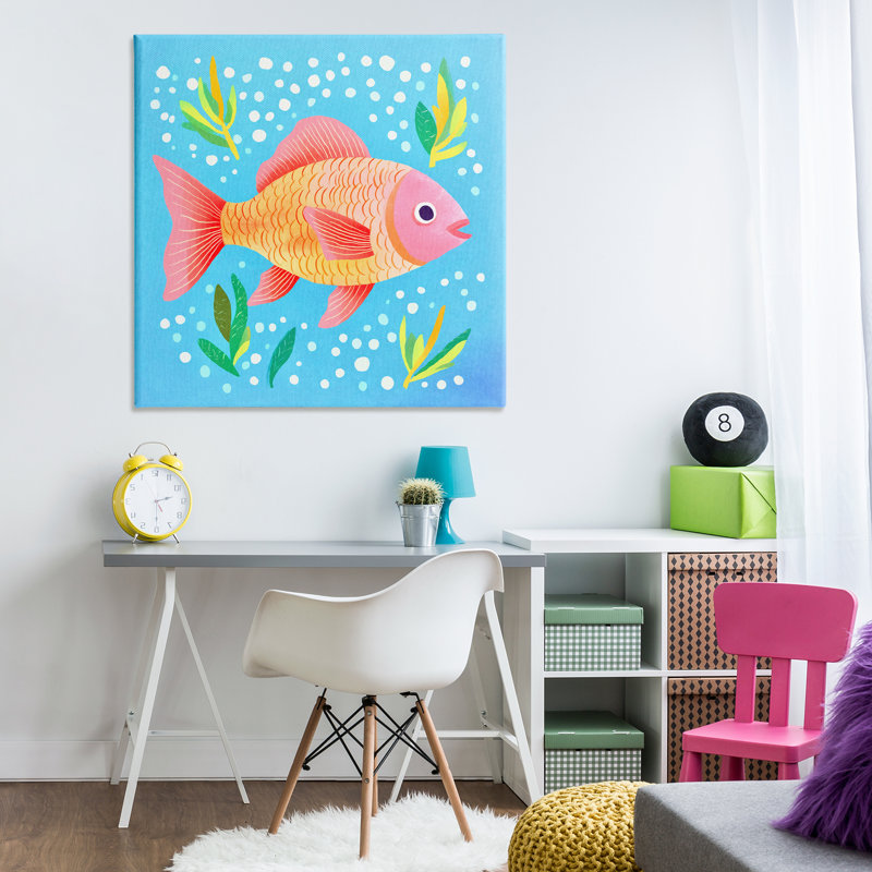 «Happy Fish Underwater», art mural sur toile par Andrea Haase, H 36 po x l 36 po