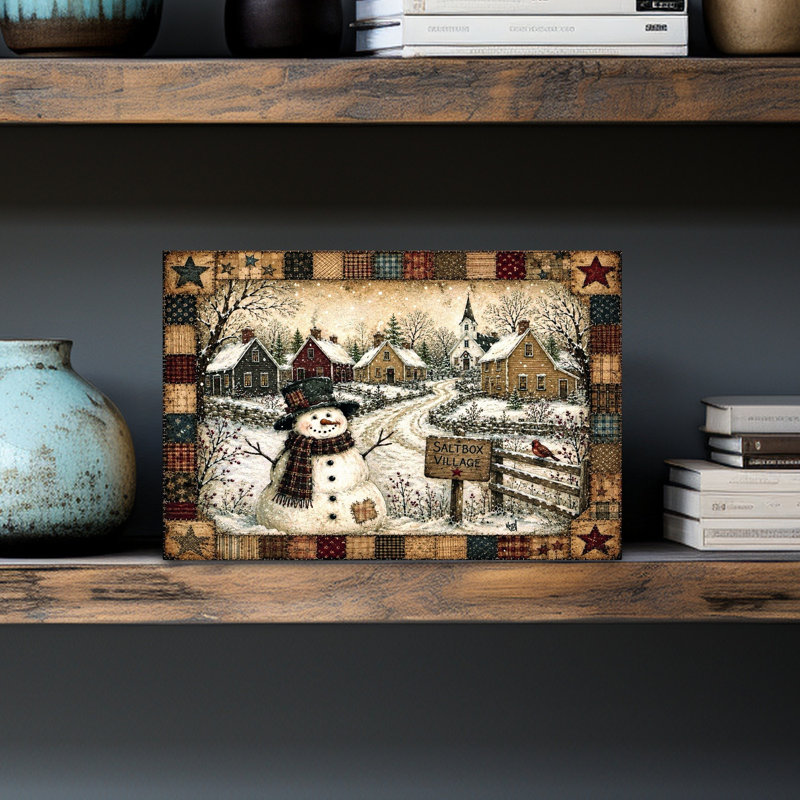 The Hobo Snowman Vintage Abstract Bird Landscape Winter Wall Art Print 1 Piece Wrapped Canvas Wall Art, 30.48cm H x 45.72cm W