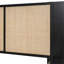 Structure de lit grand en bois massif avec 2 tables de chevet, design élégant avec lampes, rotin et combinaison de bois, noir