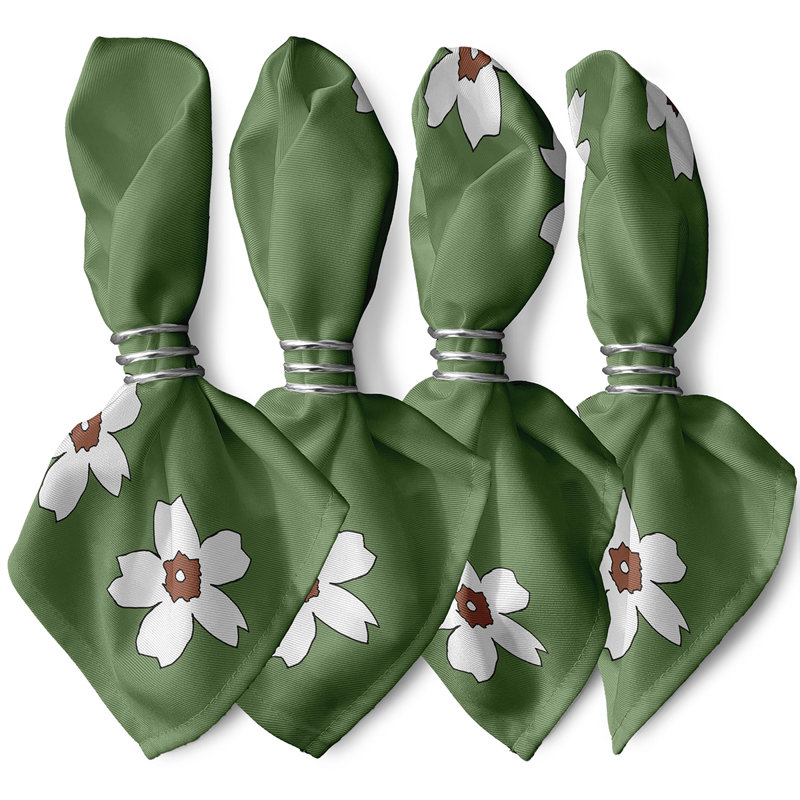 Chever Big Flower Napkins, White/Green